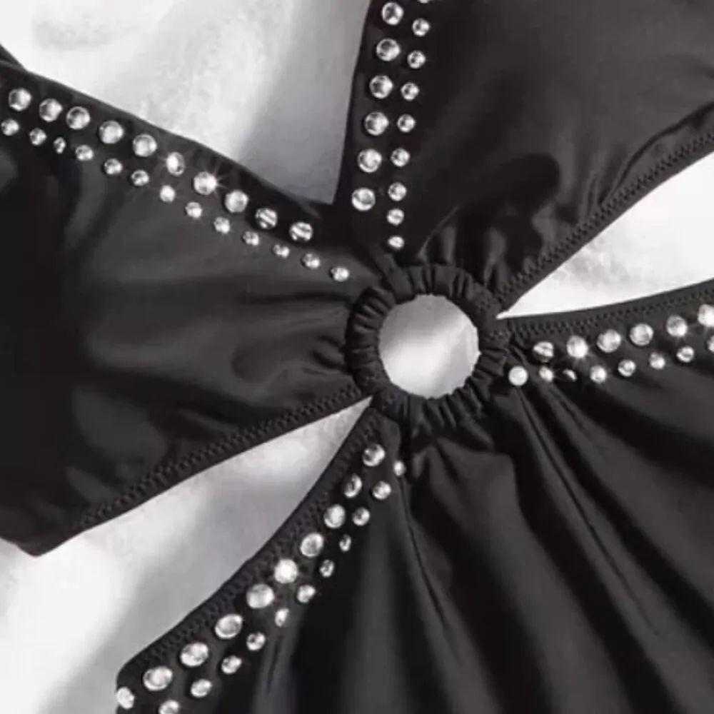 Bar III Women's Black Tell Me About It Stud One-Piece Swimsuit Size Medium NWOT - Image 11