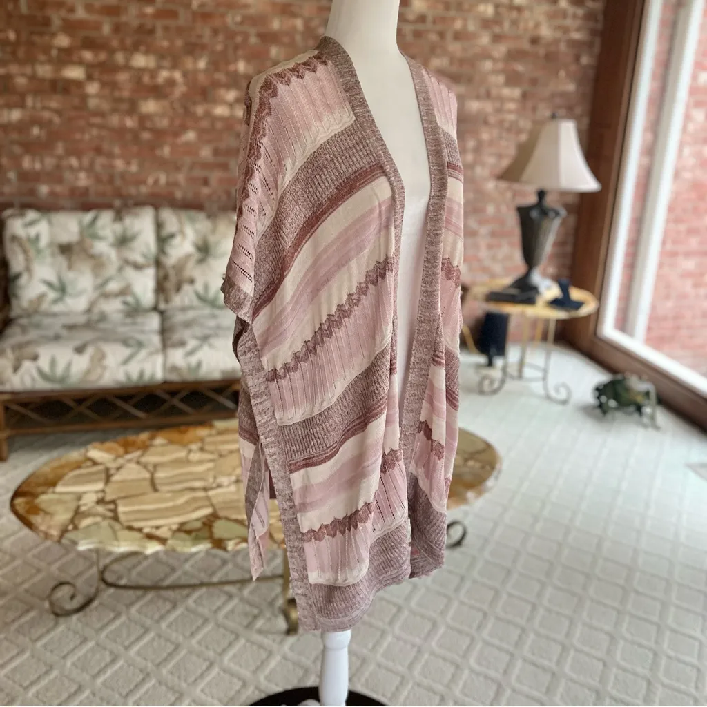 Chico’s Cardigan Ruana Wrap Pink Multi Textured Striped Kimono Sleeve S/M - Image 12