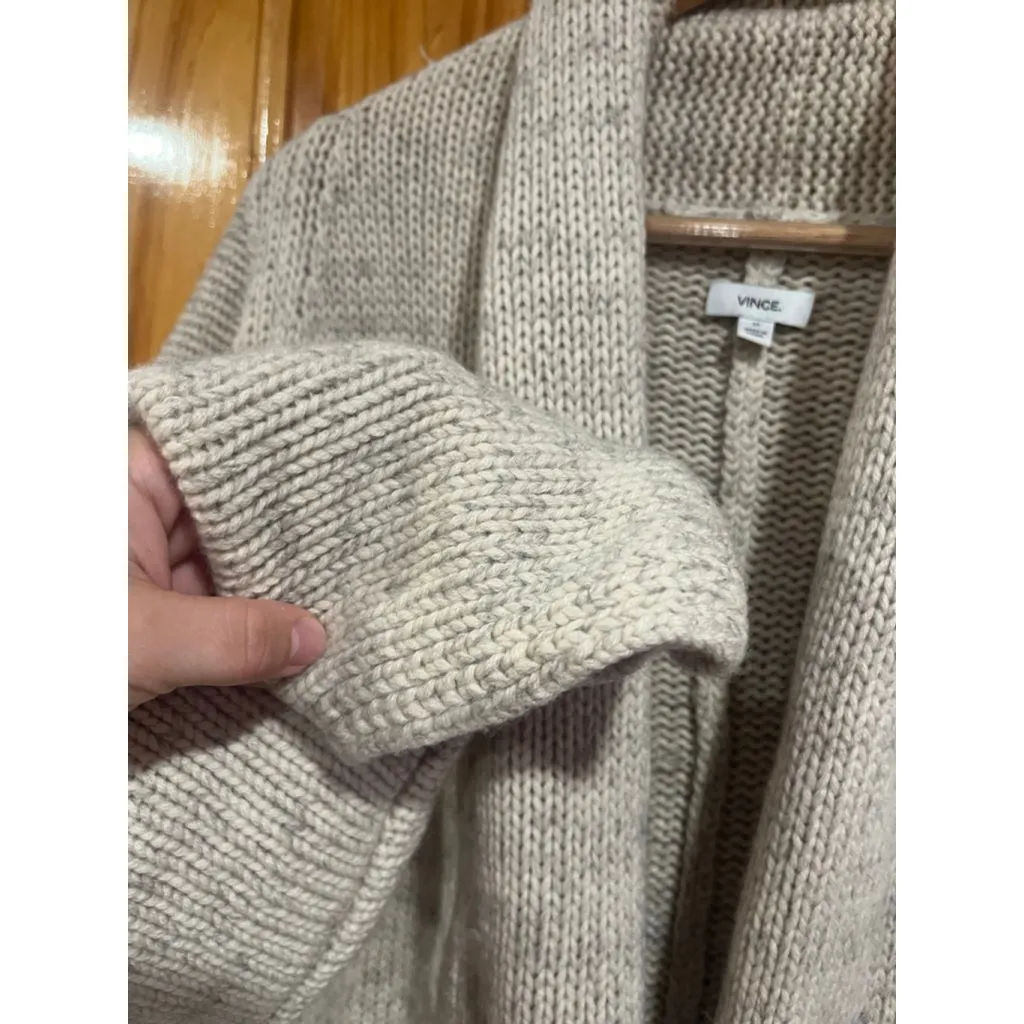 Vince Women’s Open Front Chunky Knit Cardigan Sweater Beige Longline Size XS - Image 2