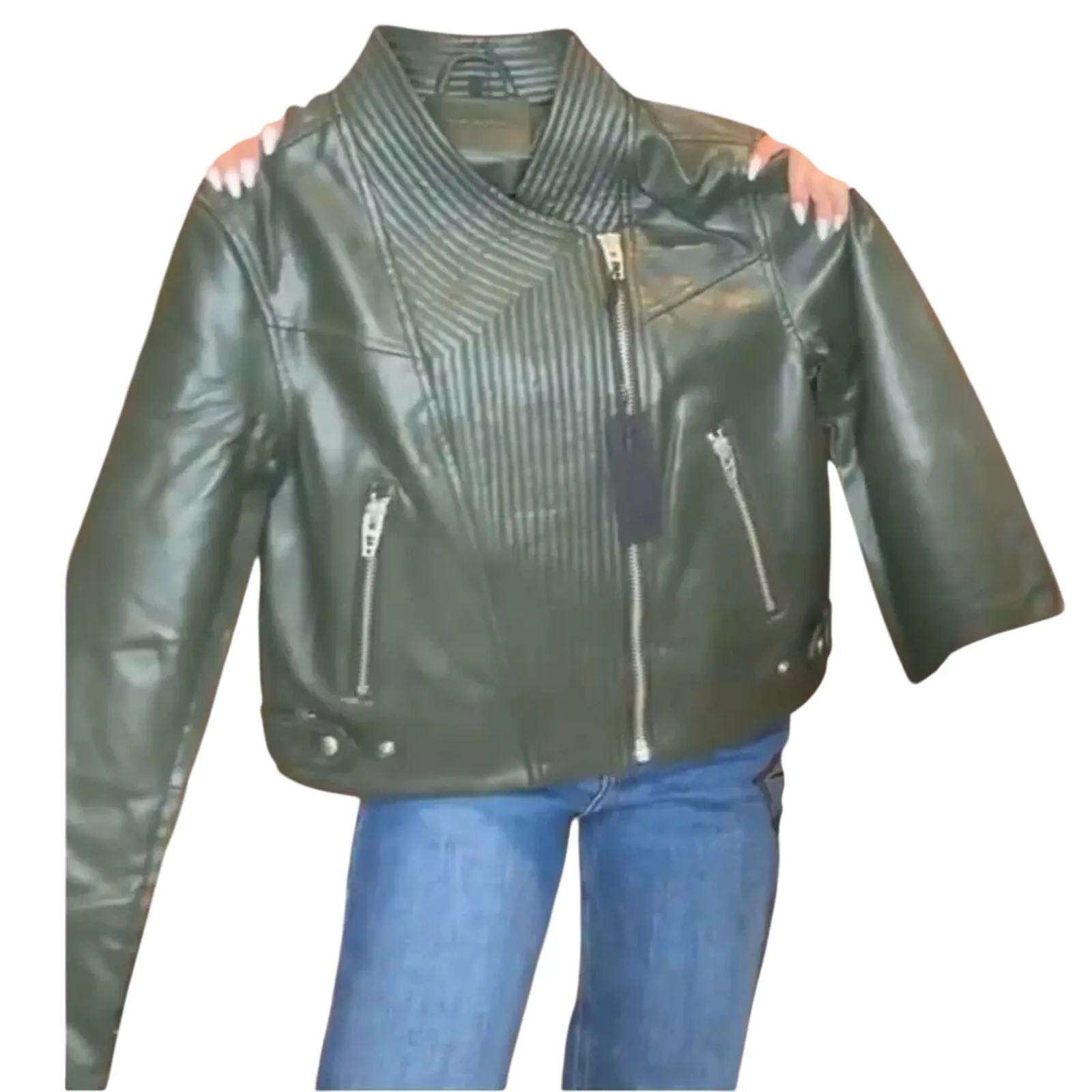 BLANK NYC / BlankNYC Olive Quilted Detail Moto Jacket, Size S, New with Tag - Image 5