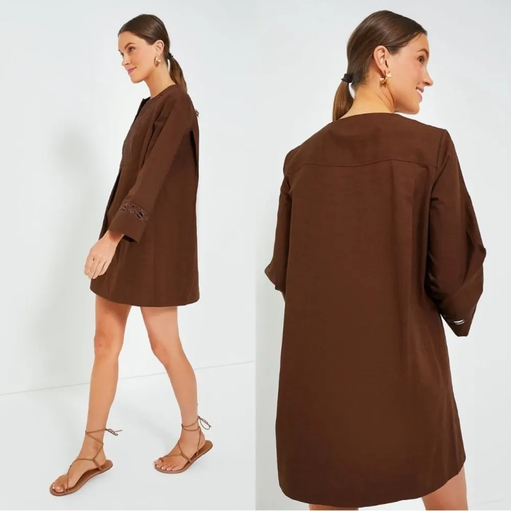 Tuckernuck Tahlia Embroidered Mini Dress XXS Brown Kimono Sleeve NWT Boho Chic - Image 4
