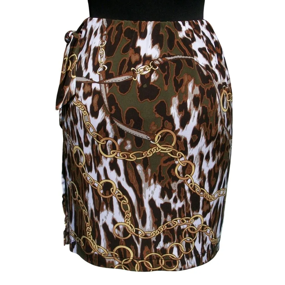 Cache Earth Tones Stretch Faux Wrap Ruched Skirt Self Belt Lined Status NWT $98 - Image 2