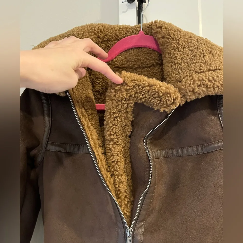 Sam Edelman Faux Shearling Moto Jacket WOMENS XXS XXSMALL BROWN NEW - Image 2