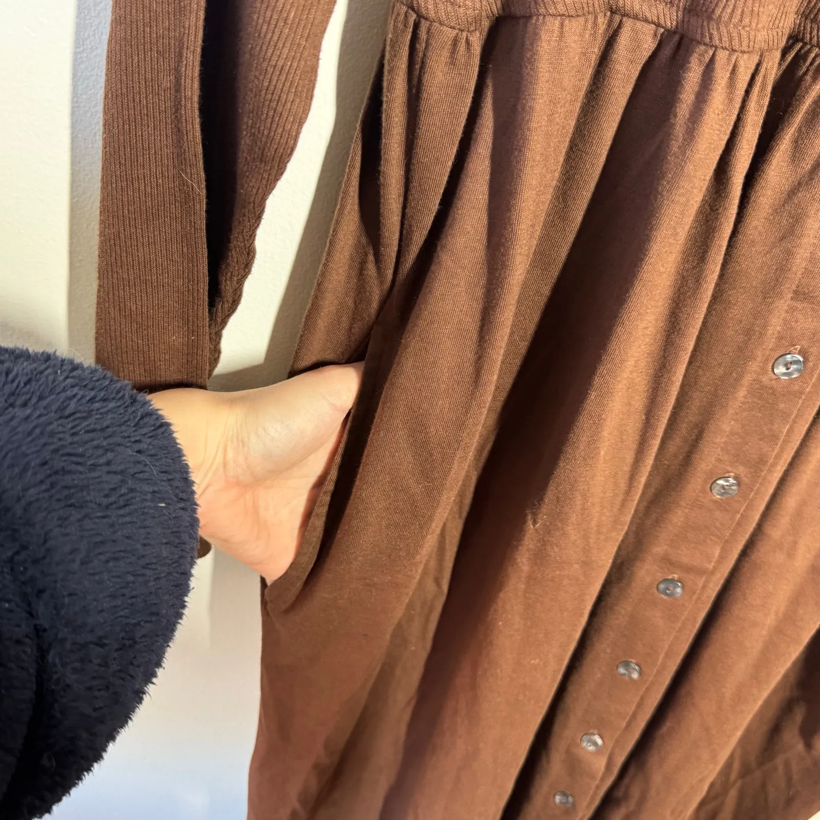 Erika 90s Tradwife Modest Full Button Up Shirt Dress Women M Brown Cottage Boho - Image 5