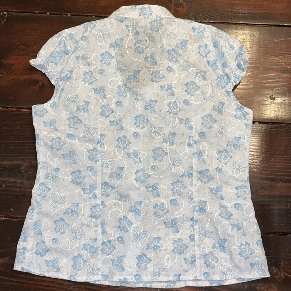 Vintage • pastel blue • modest Ladies floral blouse | Sofistick medium - Image 4