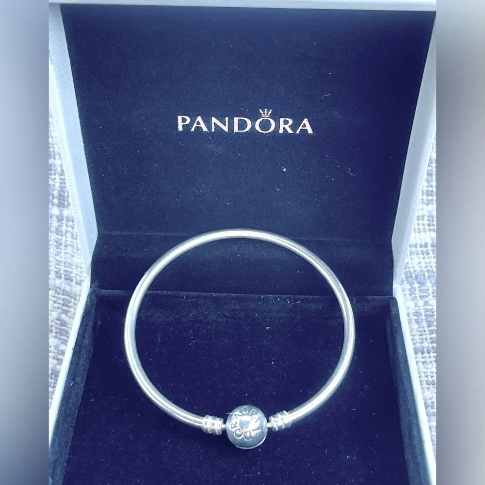 PANDORA Moments Sterling Silver Bangle Bracelet - 6.7” - EUC - Image 10