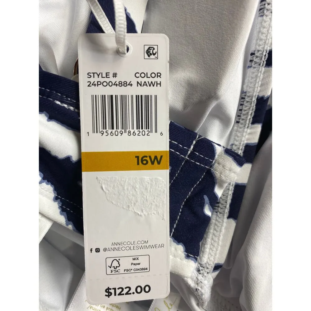 Brand New Anne Cole Plus Size Zebra-Print One-Piece Swimsuit Navy White 16W - Image 6