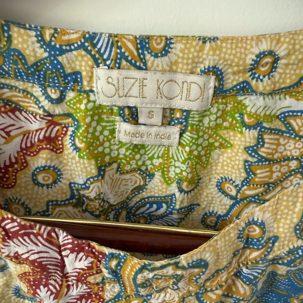 Suzie Kondi Saria Women's Cotton Boxy Printed Batik Top Sz S $225‎ Yellow - Image 6