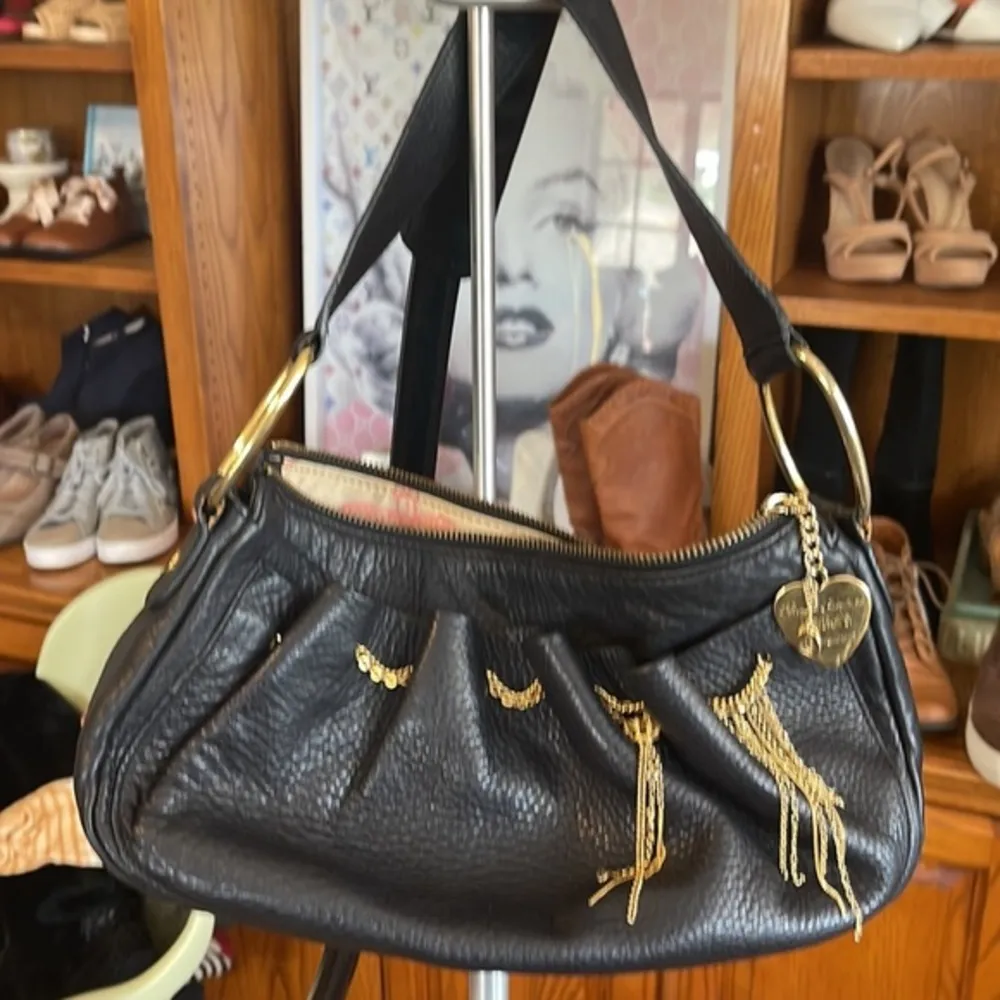 Y2K JUICY COUTURE GOLD CHAIN TRIMMED PEBBLED LEATHER SHOULDER BAG - Image 10