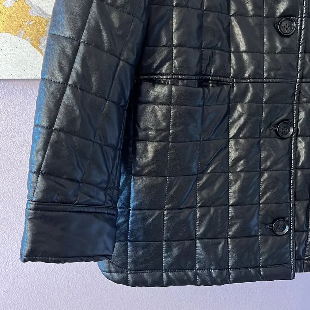 Sam Edelman Size Large Black Faux Leather Quilted Jacket‎ - Image 7