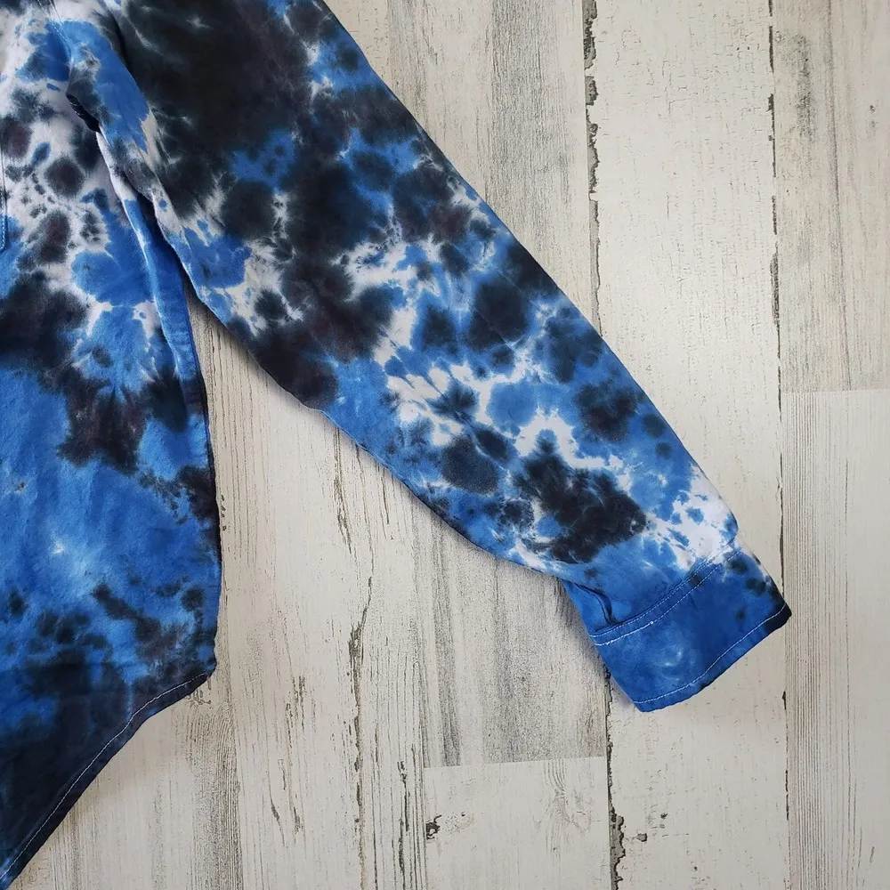 Madewell Black & Blue Crinkled Tie Dye Button Down Shirt Women's Size Medium - Image 5