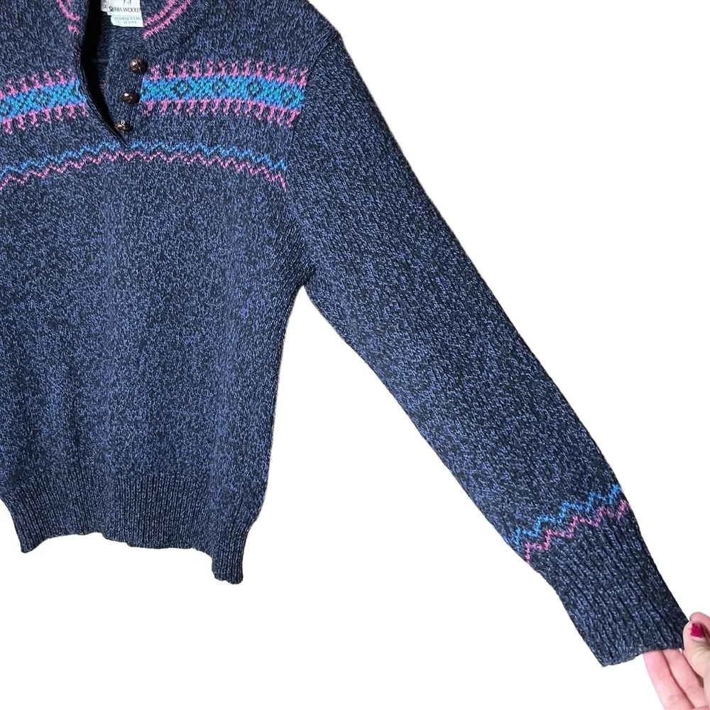 Vintage Sierra Woolens Multicolor Wool Blend Pullover Sweater Womens Medium Blue - Image 5