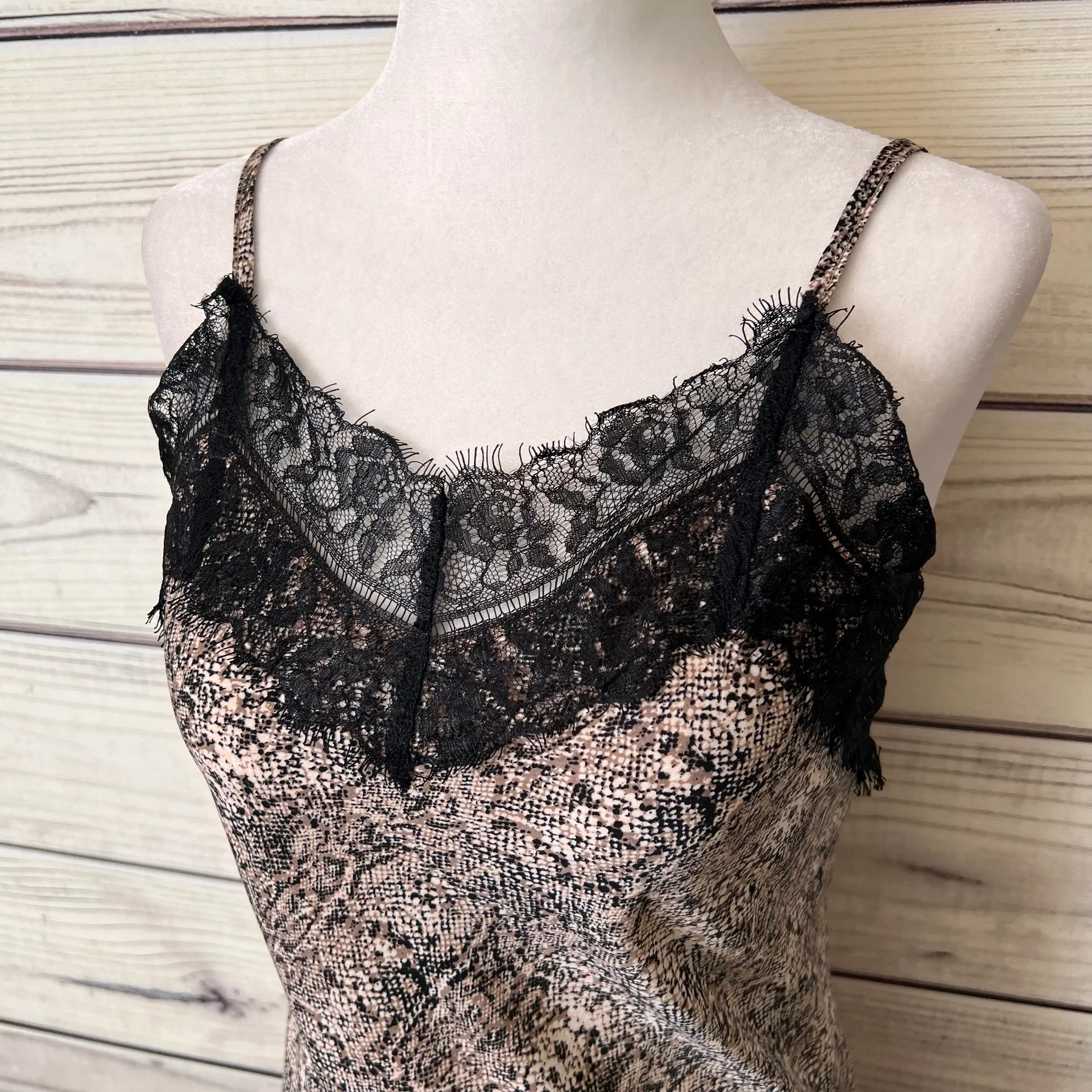 Vylette Black & Tan Snake Print & Lace Midi Slip Dress - Image 3