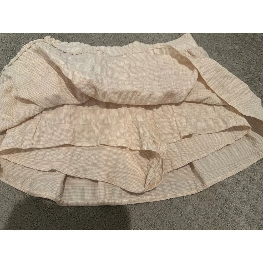 Zara Cream Ivory Brown Checkered Plaid Textured Skort, M - Image 5