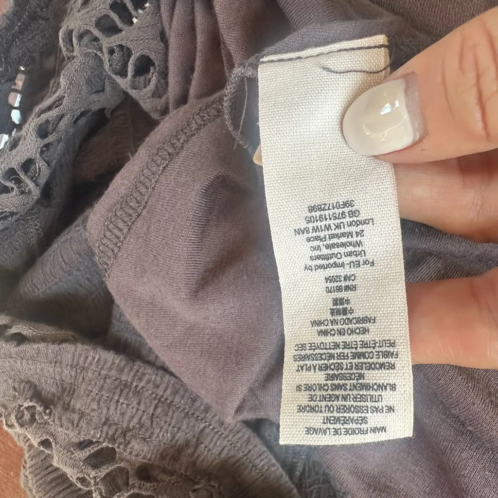 FREE PEOPLE Vintage Lace Cut Out Knit Dress Size Medium / Large Brown - Image 13