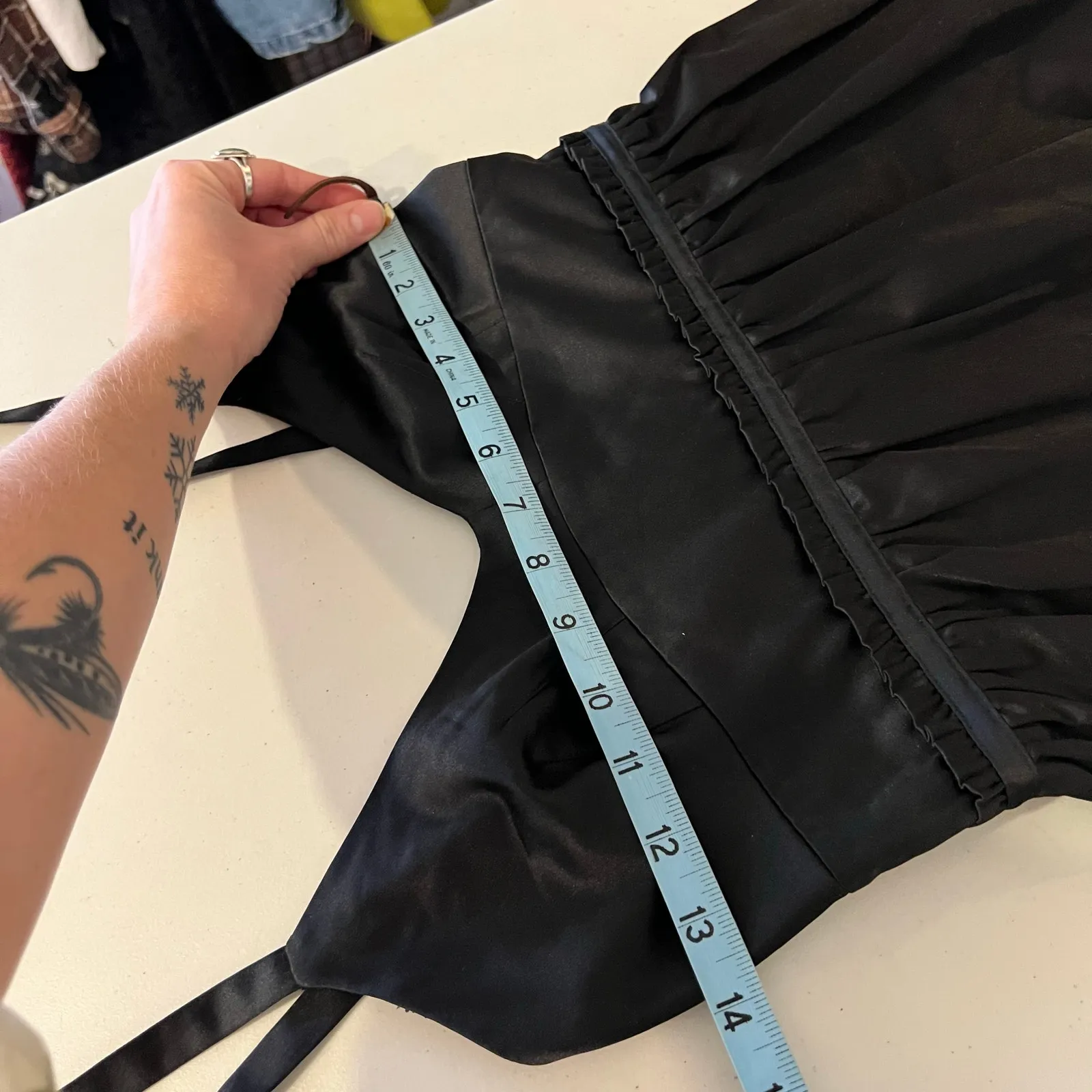 French Connection Black Satin Silky Deep Plunge Cocktail Evening Dress Size 2 - Image 8