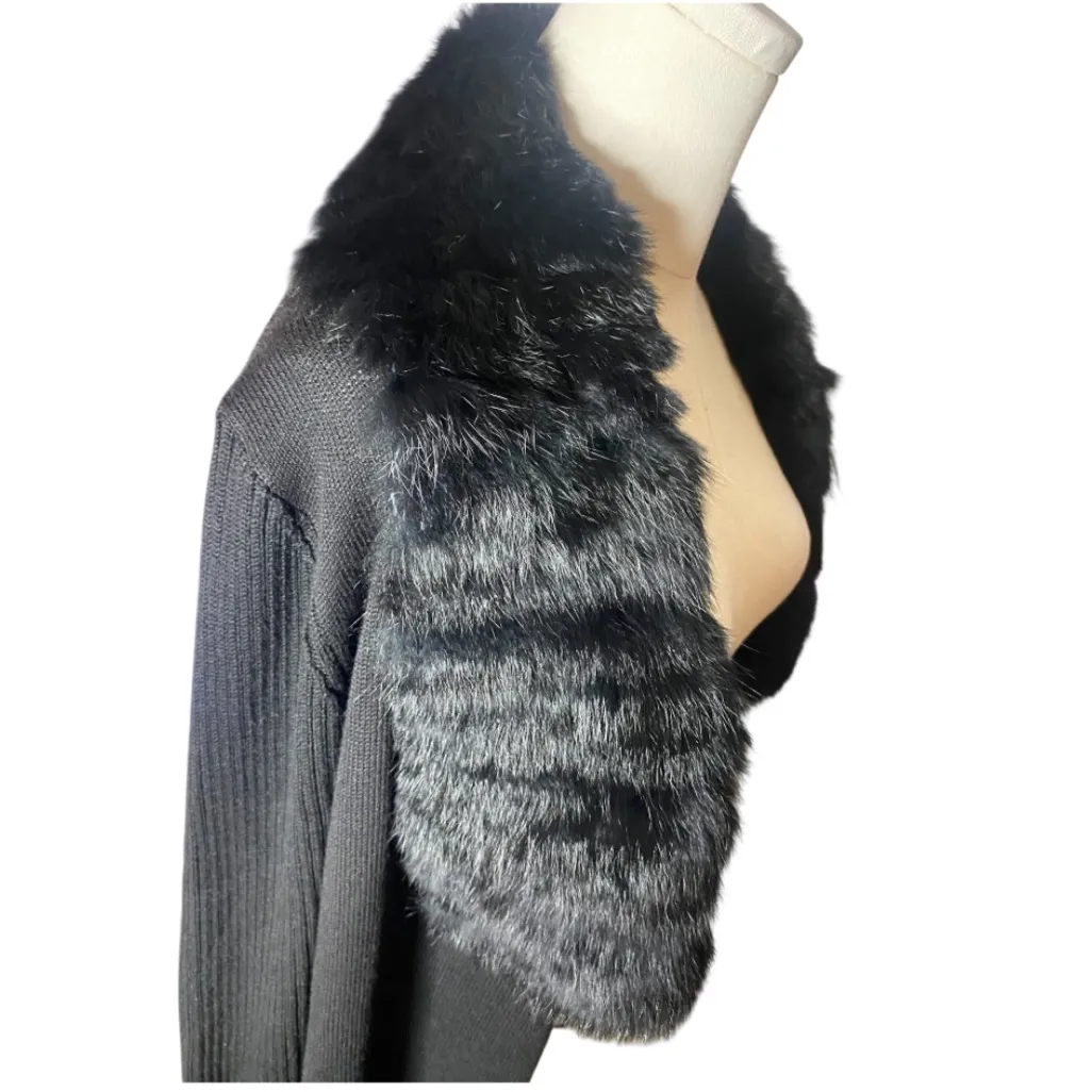 FATE Black Ribbed Knit Cardigan
Sweater Faux Fur/Angora Trim Size L Size L - Image 6