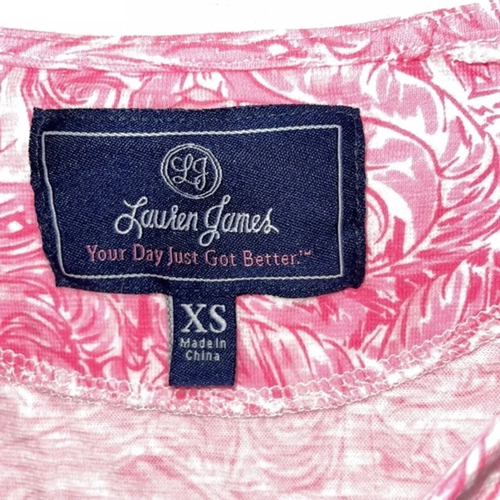 Libby Dress Ruffle Some Feathers Print Pink White Sz XS. - Image 2