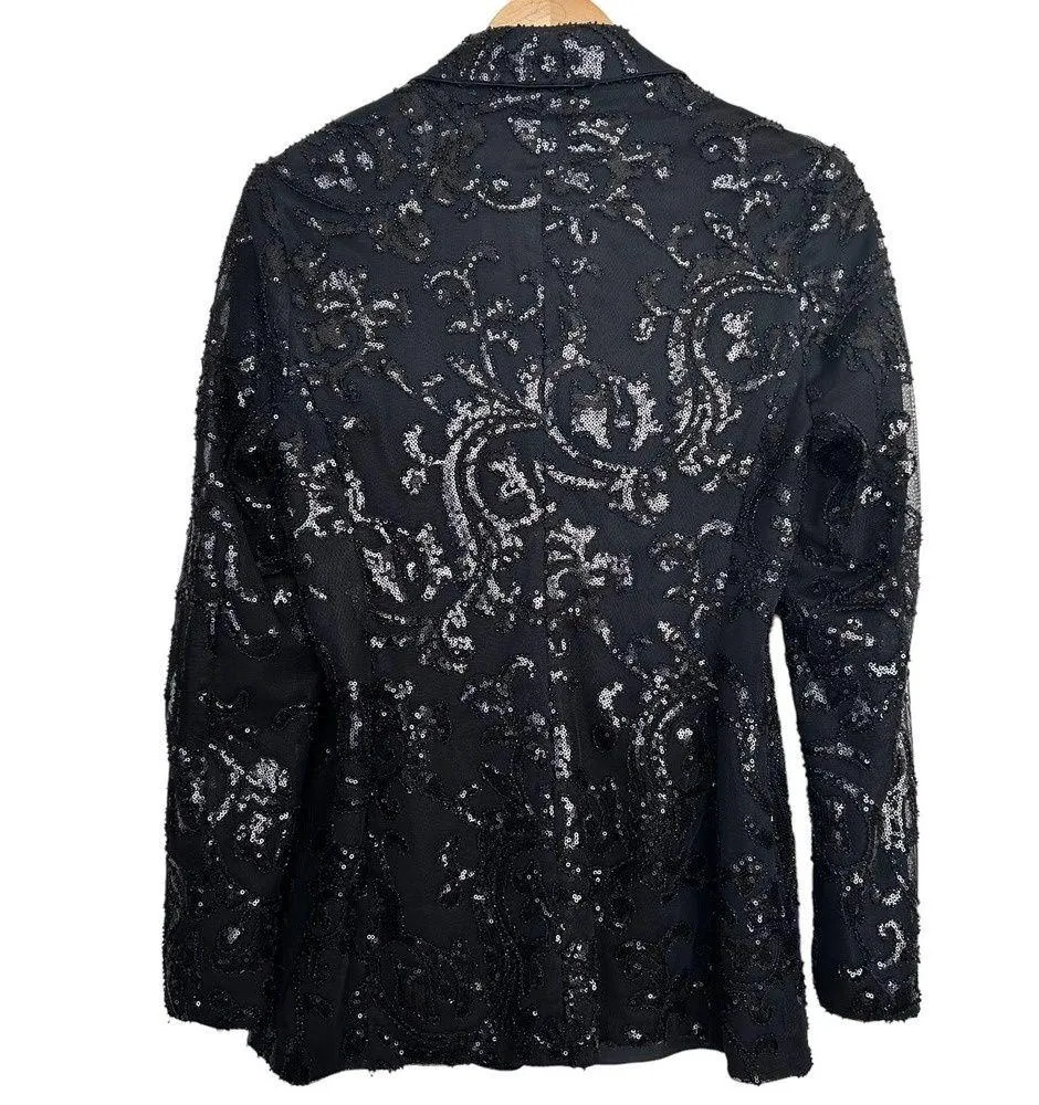 ALEXIS Firdas Black Sequin Embroidered Tulle Blazer Sz M - Image 6