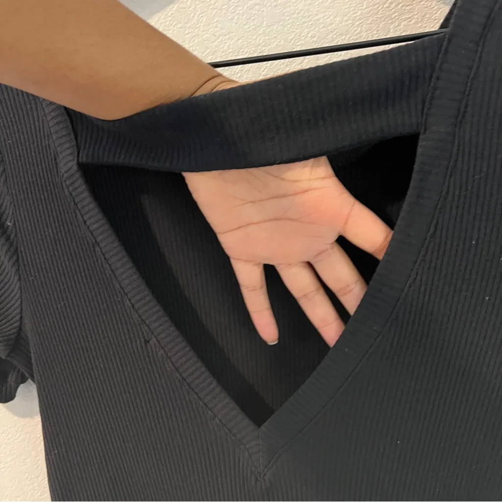 Free People Beach Happy Hour Mini Dress Black Blouson Ribbed Stretch Cutout‎ S - Image 9