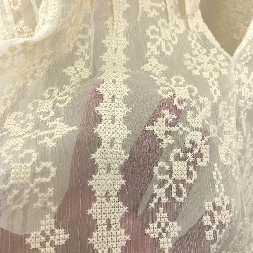 NWOT American Eagle Cream Asymmetrical Tie Front Blouse with Bib Collar - Image 7