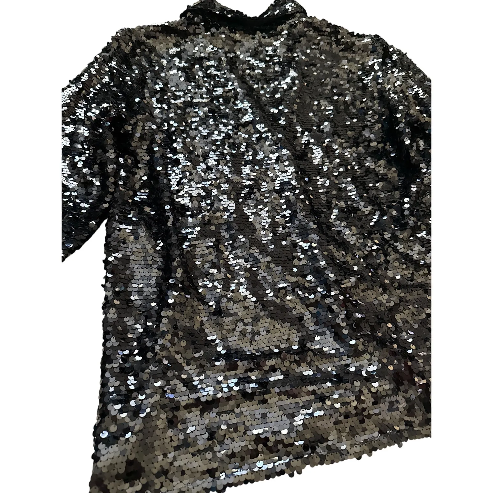 Zara‎ V Neck Collared Flowy Long Sleeve Sequined Top Black Size Medium - Image 10
