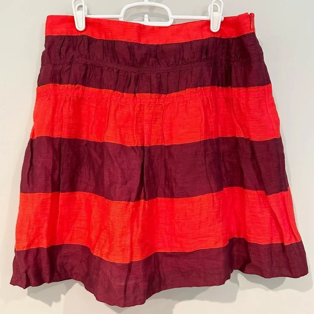 LOFT Ann Taylor Linen Blend Mini Skirt‎ Women's Size 6 Purple Red Stripes Lined - Image 2