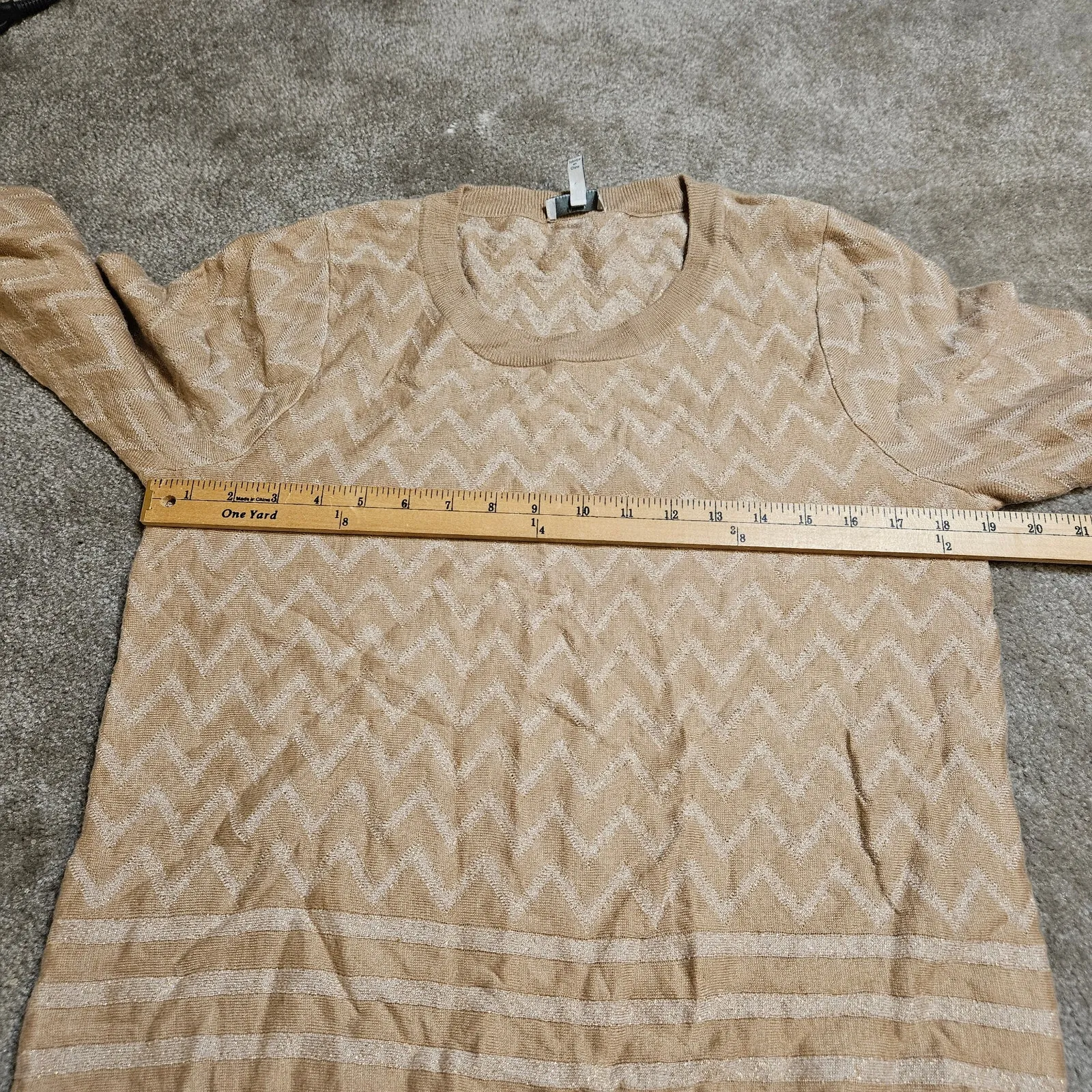 Joie Size Large Chevron Cream Light Tan Sweater Knit Abstract Top Casual - Image 5