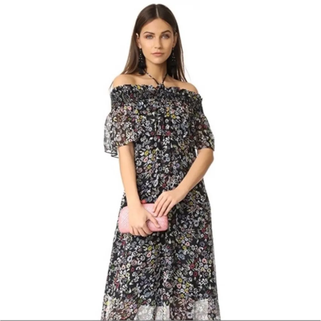 Rebecca Minkoff Lima off the shoulder tie neck floral maxi dress sz 6 - Image 3