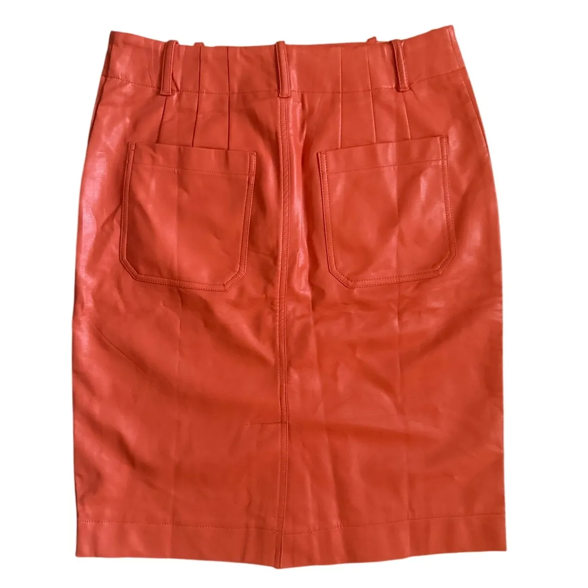 Anthropologie Maeve The Colette Dark Orange Vegan‎ Leather Skirt Size Large - Image 6
