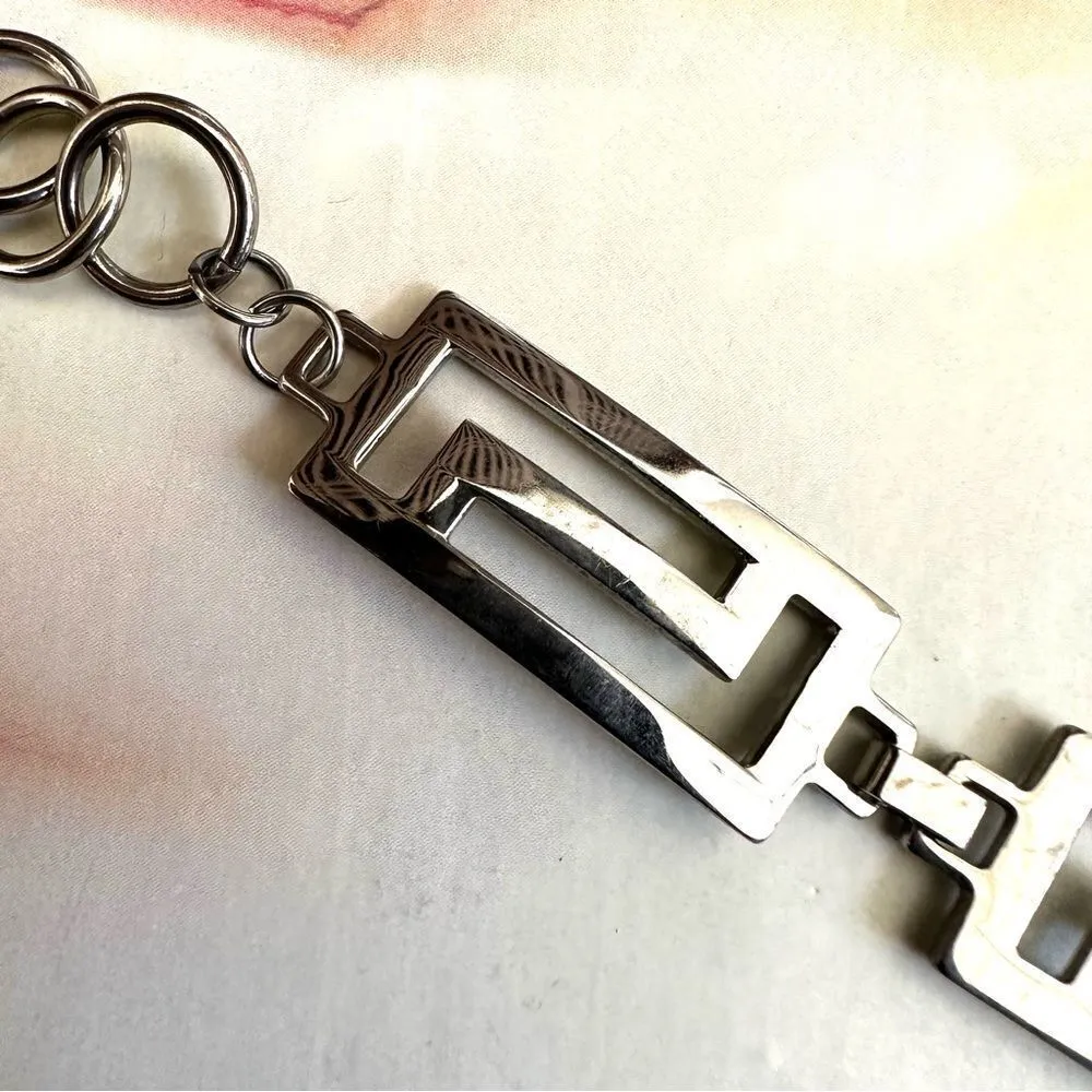 Stainless steel silver tone Greek key design bracelet - Image 5