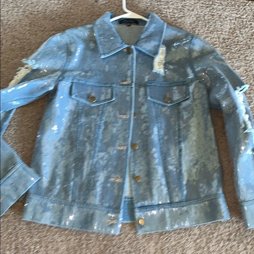 HONEY PUNCH DENIM DISTRESSED SEQUIN JACKET - Image 5