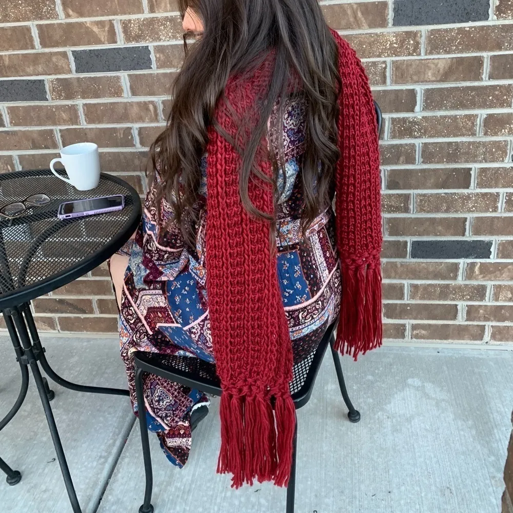 Chunky Tassel Raspberry Red Scarf - Image 5