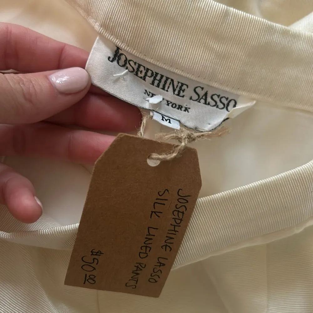 Josephine Sasso White Cream Silk Lined Pull On Pants Size Medium - Image 3
