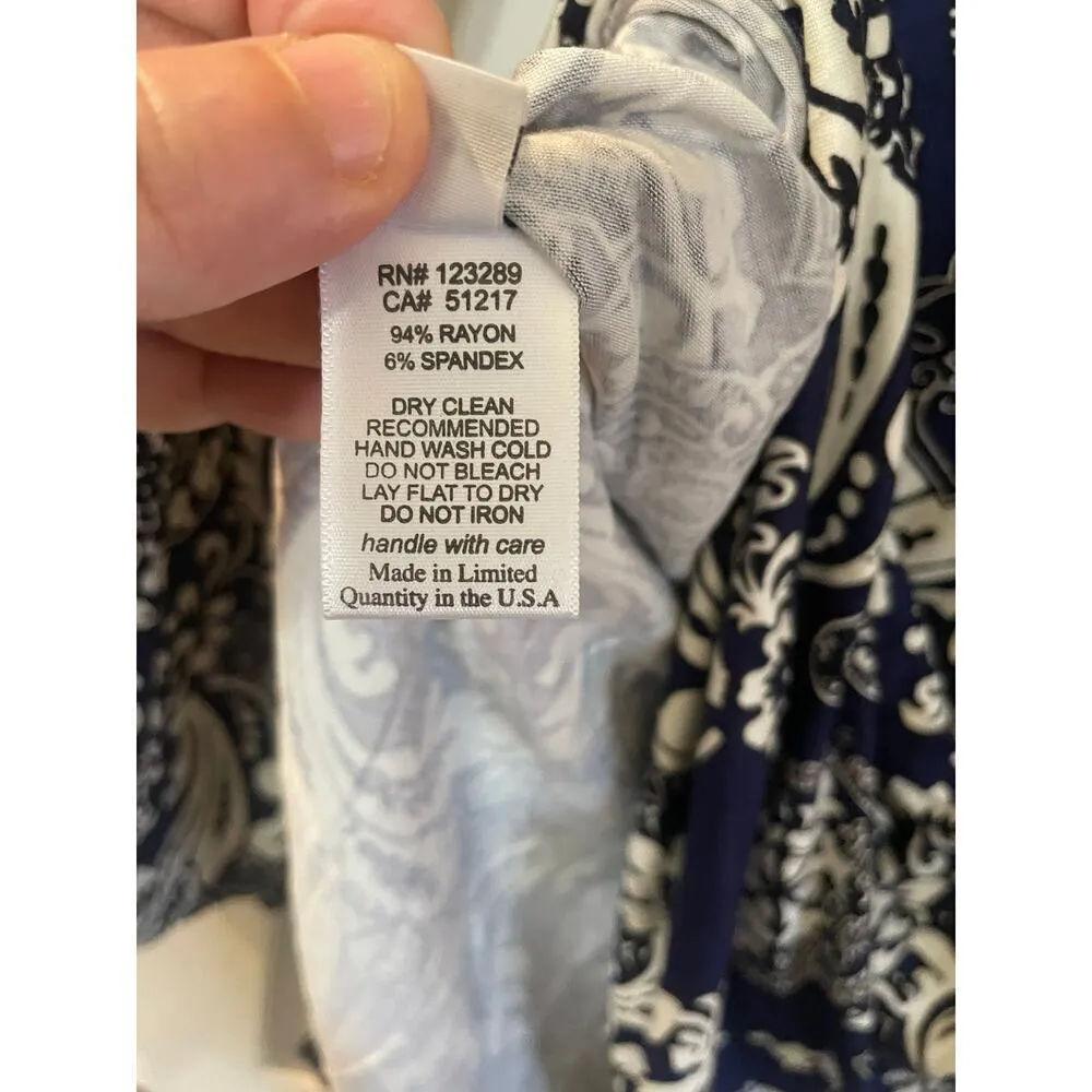 NWT Michael Lauren Kyle Paisley Navy and White long sleeved dress size Medium - Image 9