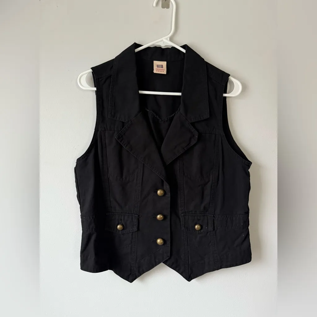 VTG Y2K Faded Glory Black Sleeveless Vest Denim Retry Funky Hippie Boho Size S M - Image 2