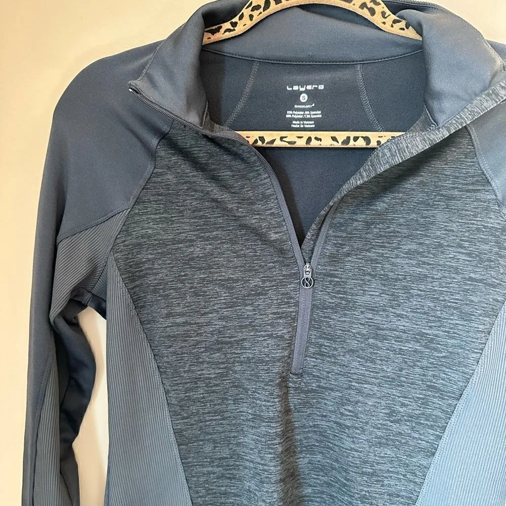 Layer 8 gray half zip ribbed athletic performance long sleeve activewear top Gray - Image 3
