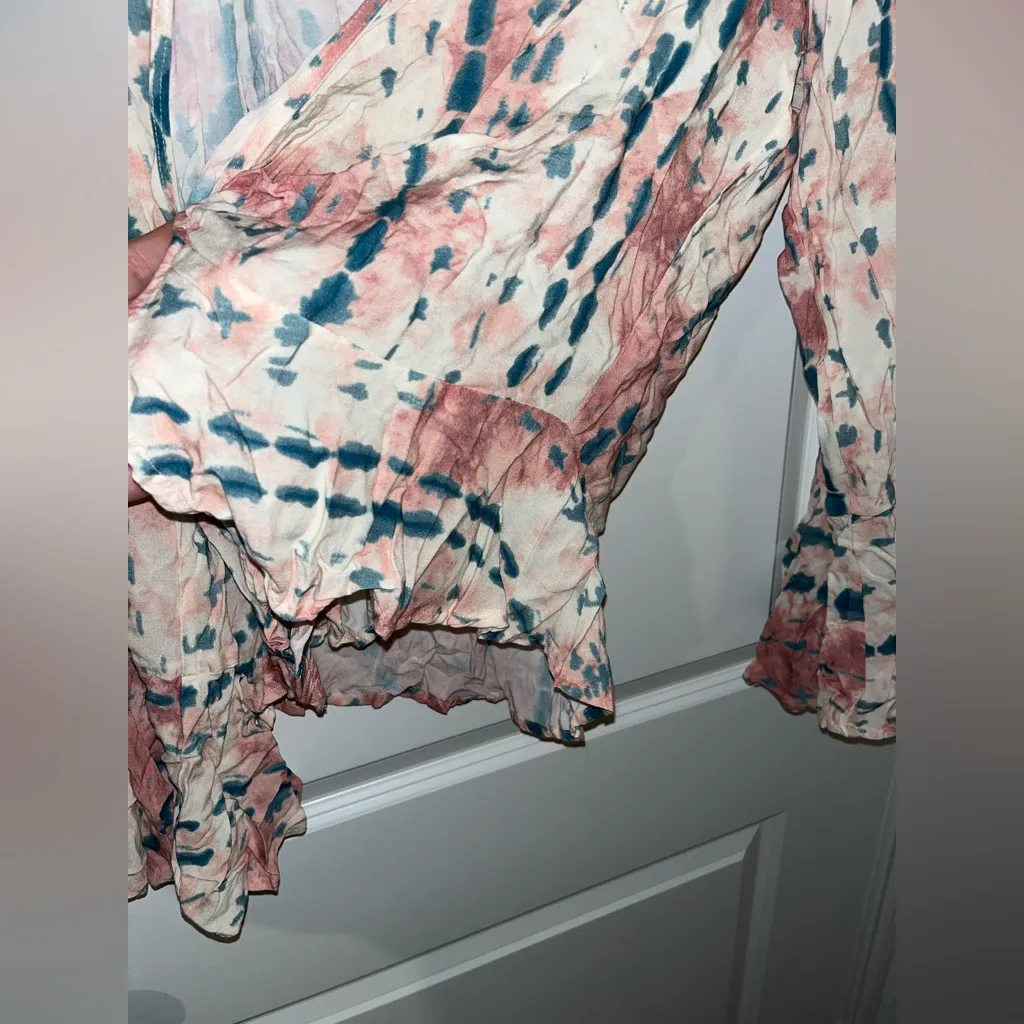 Given Kale Rustic Western Cowgirl Tie Front CropTop Plunging Neckline Peplum SzS Pink - Image 13