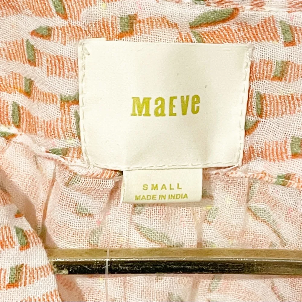 Anthropologie Maeve Lena Orange Yard Dyed Balloon Sleeve Button Front Tunic Top - Image 5