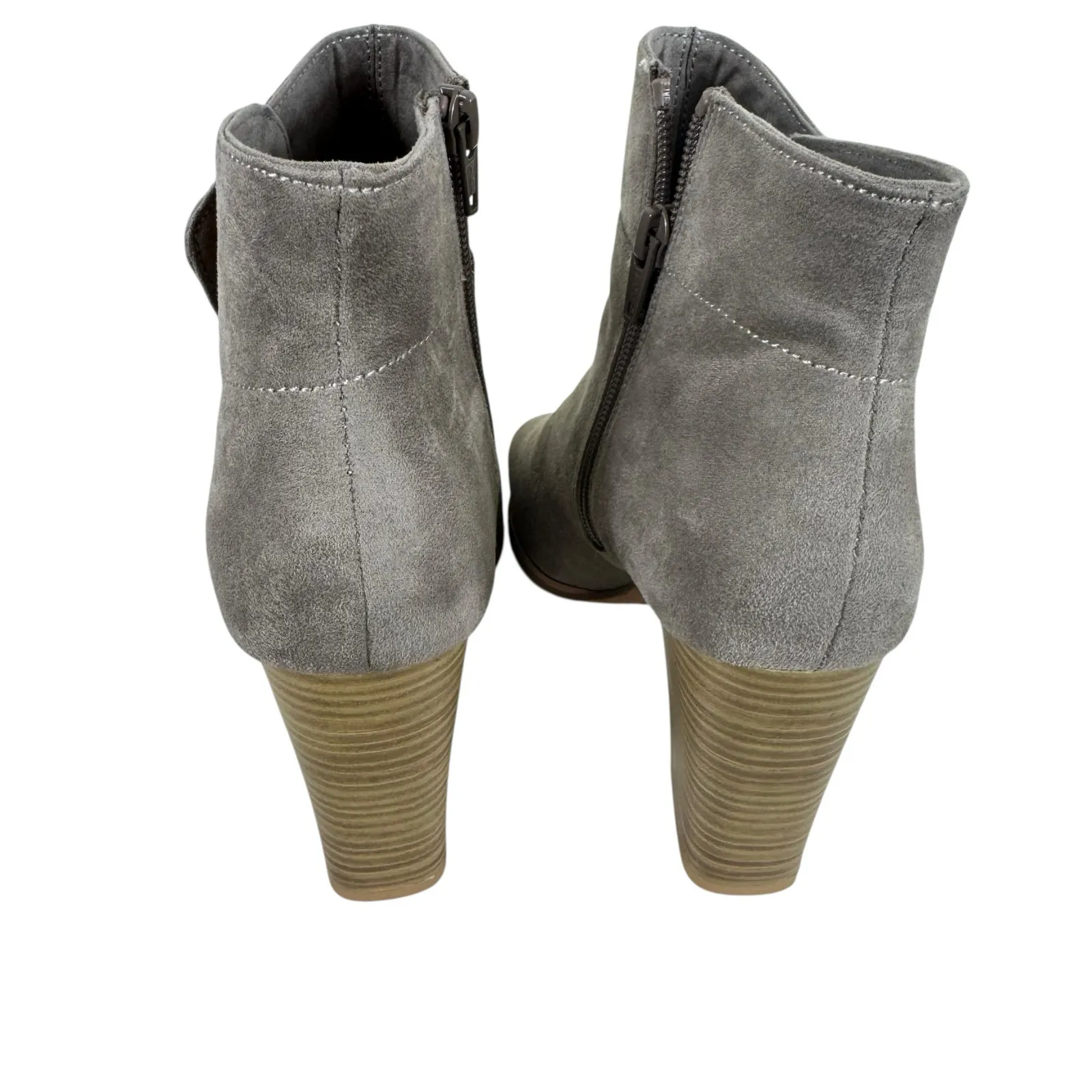 Melrose Ave NWOT Gray Faux Suede Vegan Open Toe Block Heel Booties Size 9 - Image 3
