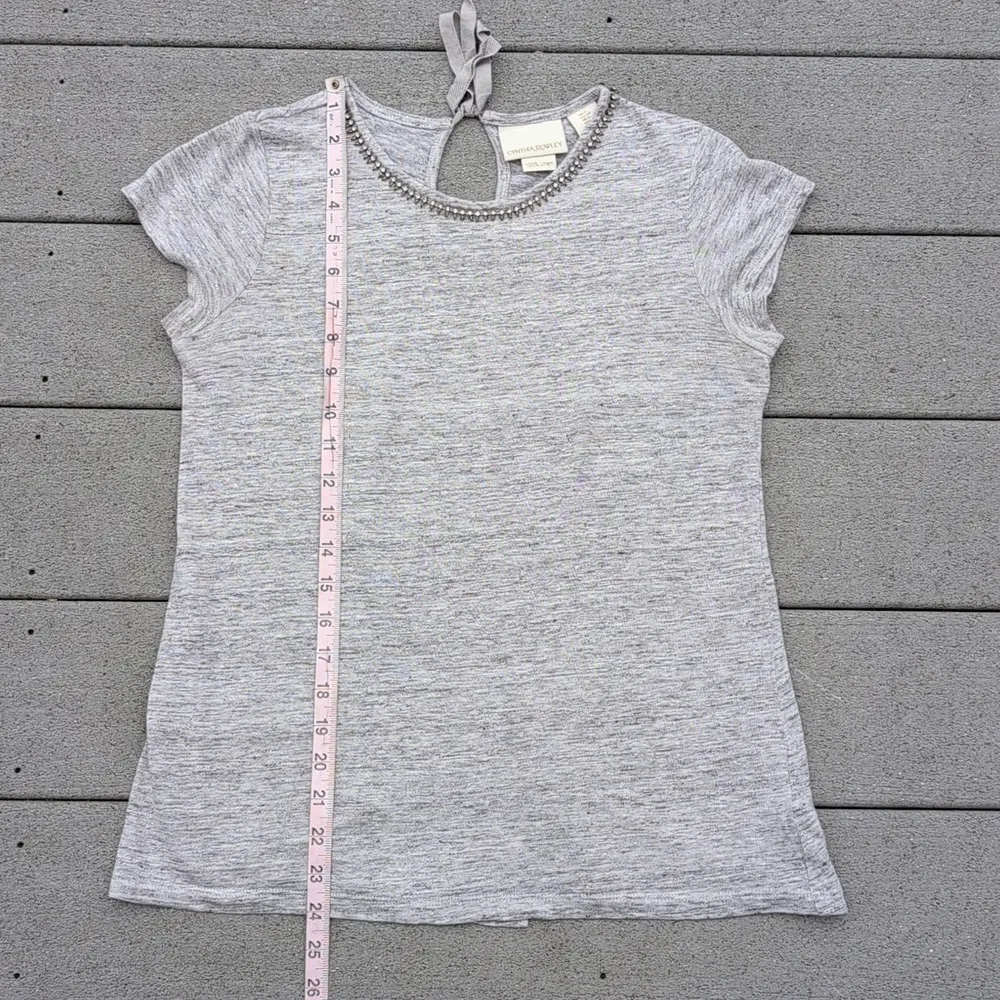 Cynthia Rowley Linen Jewel Neckline Short Sleeve Top With Keyhole Back - Image 10