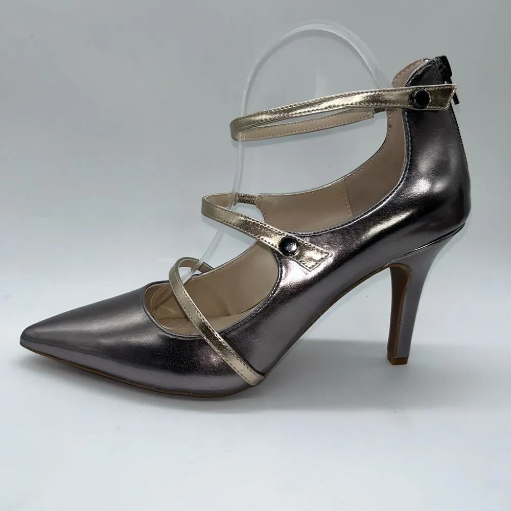 Alfani Step‎ N Flex Heels Womens 10M Dark Pewter Gold Straps Siennahp Pumps NEW - Image 3