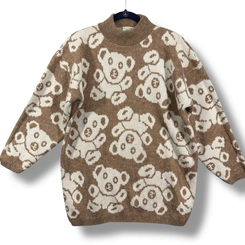 Vintage Needles & Yarn Teddy Bear Fluffy Knit Sweater Brown Size L - Image 2