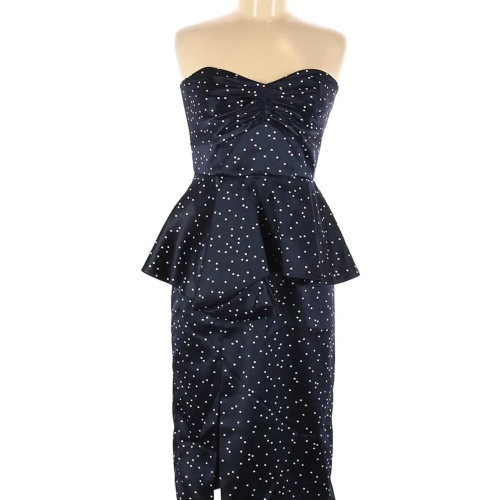 Bardot Polka Dot Printed Midnight Blue Peplum Dress Cocktail Dress - Image 16