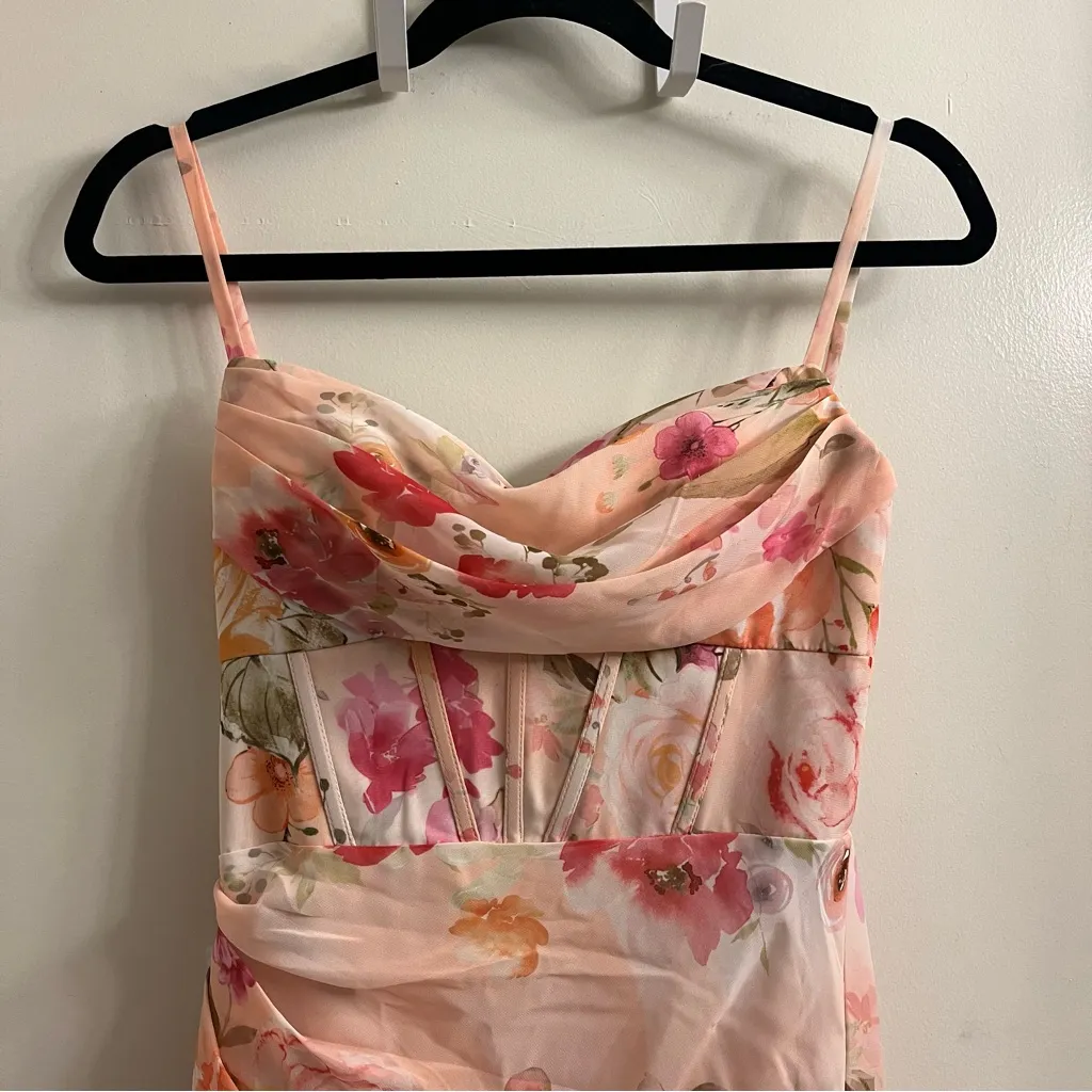 NWT Azazie Mai Abstract Bouquet Floral Sheath Pleated Chiffon Dress Size US A0 - Image 6