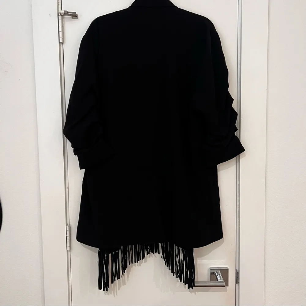 CINQ À SEPT Azura Fringe Crepe Jacket Black Oversized Size undefined - Image 5
