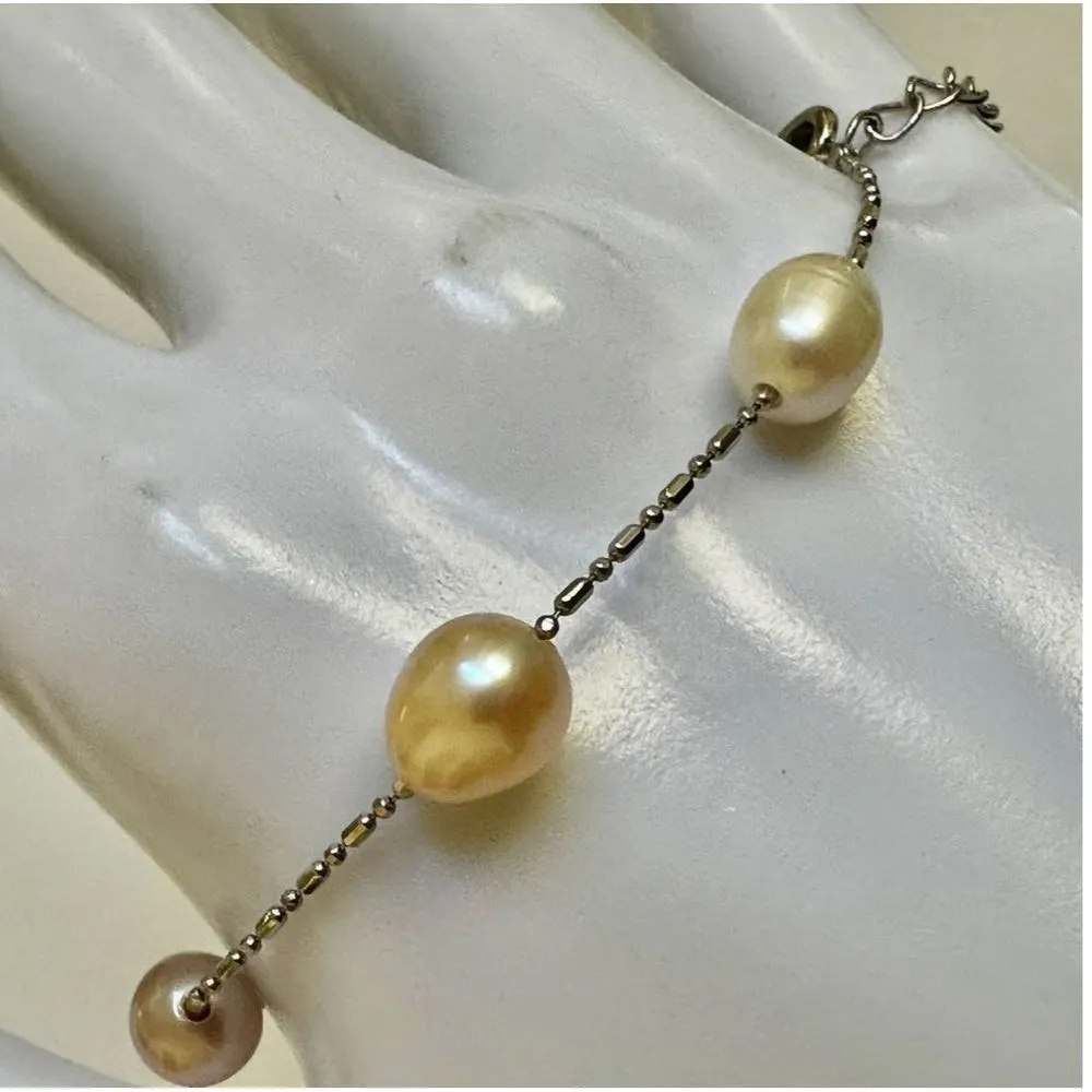 Genuine pearl silver tone chain bracelet - Image 7