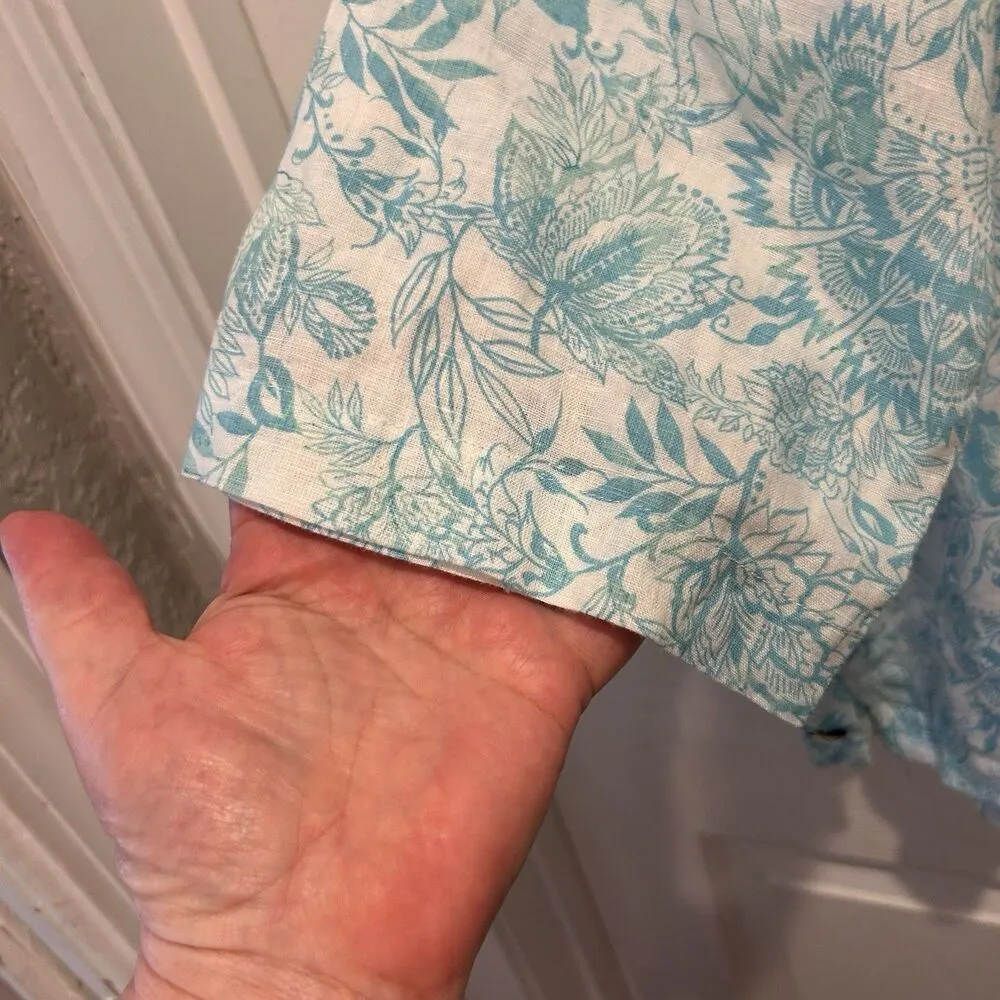 Sigrid Olsen 100% Linen Blouse Size 1X 3/4 Sleeves Collared Popover Floral - Image 2