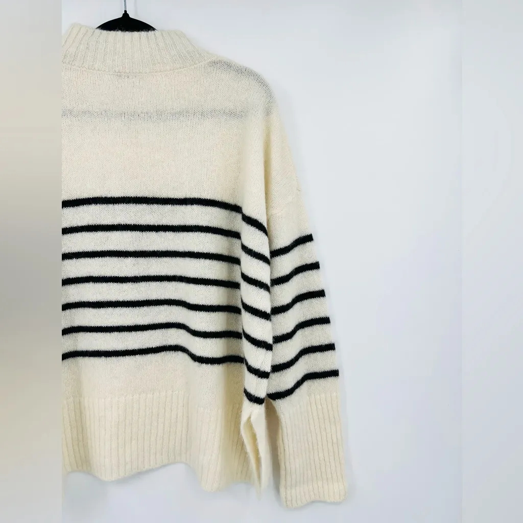 🆕 NWOT Pacas Women’s Mock Neck Sweater Baby Alpaca Wool Striped Long Sleeve XL Black - Image 9