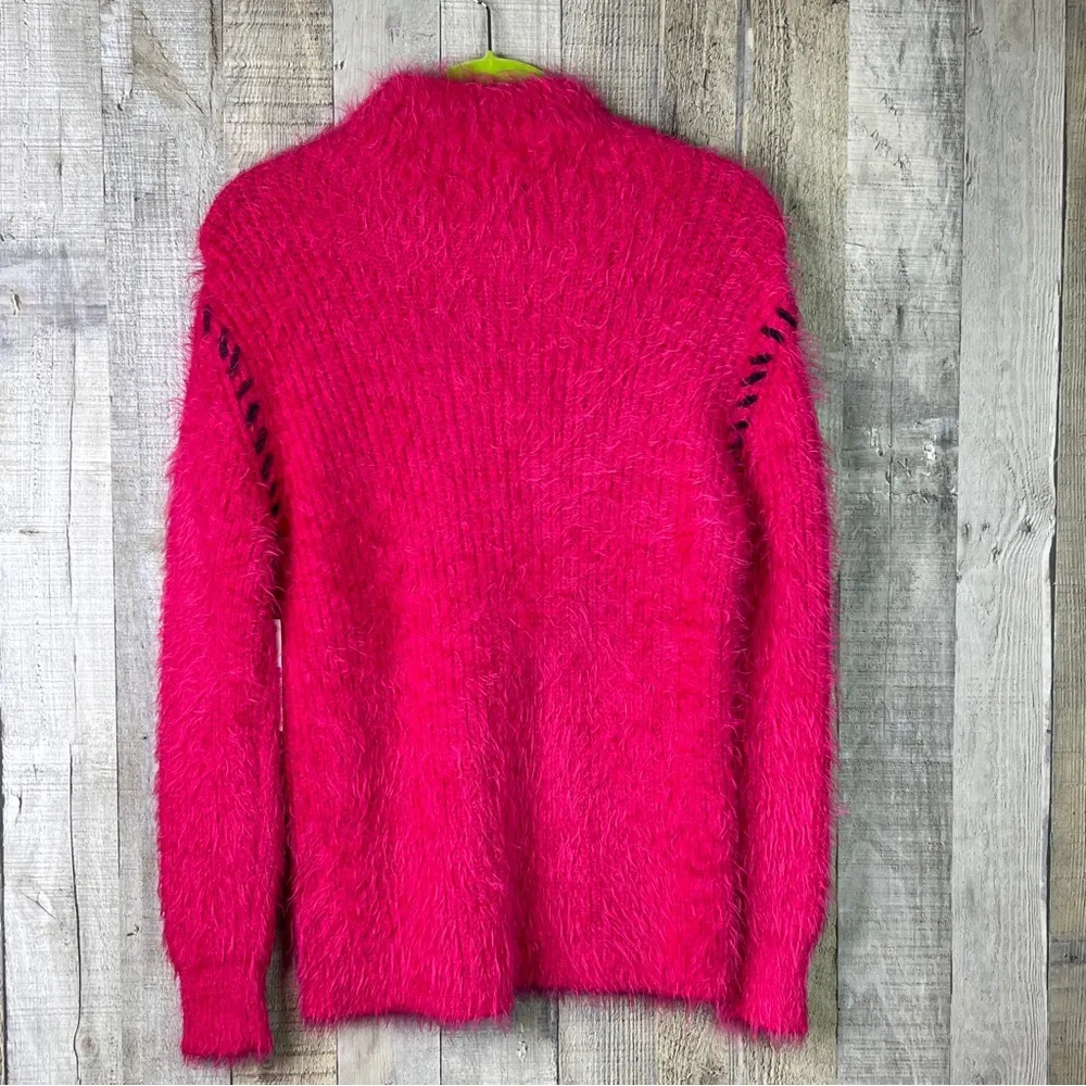 1. State XXS Rapture Pink Black Lace Whip Stitch Long Sleeve Mock Neck S… - Image 3